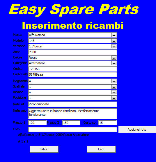 InserimentoRicambi